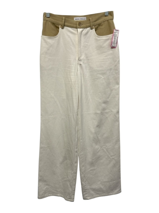 Karina Grimaldi Size M/XS Khaki Beige & White Cotton Denim Sleeveless Pant Set Khaki Beige & White / M/XS
