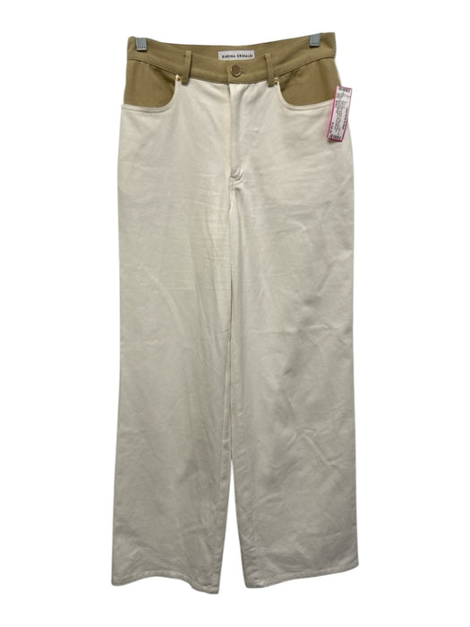 Karina Grimaldi Size M/XS Khaki Beige & White Cotton Denim Sleeveless Pant Set Khaki Beige & White / M/XS