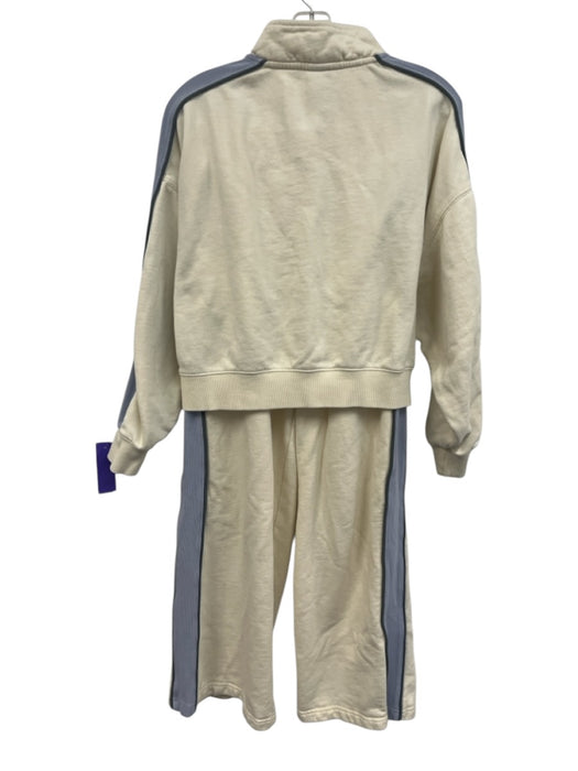 PE Nation Size Small Cream White & Purple Cotton Blend Quarter Zip Logo Pant Set Cream White & Purple / Small