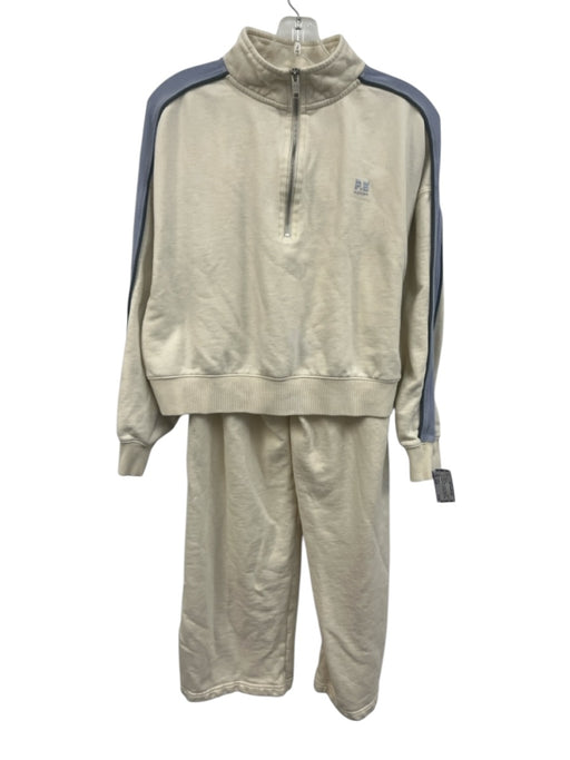 PE Nation Size Small Cream White & Purple Cotton Blend Quarter Zip Logo Pant Set Cream White & Purple / Small
