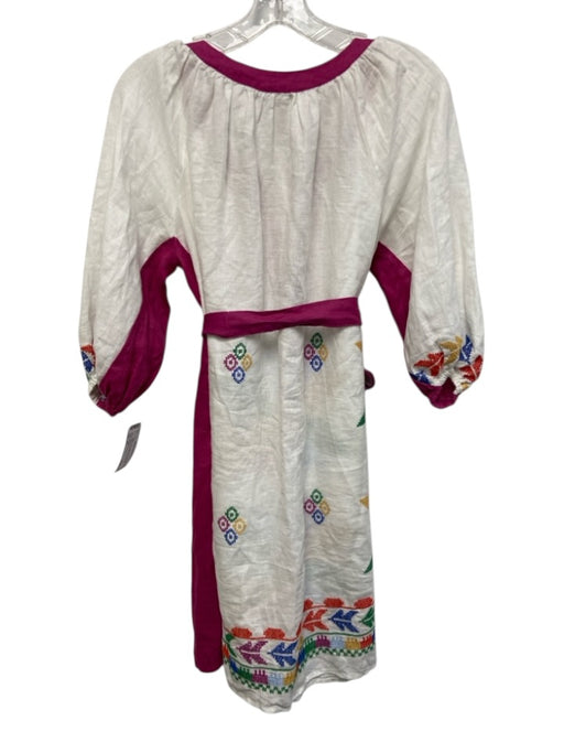 Greek Archaic Kori Size XS White, Pink, Green Linen Half Puff Sleeve Tunic Dress White, Pink, Green / XS