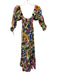 Misa Size Small Blue, Pink, Green Linen Half Puff Sleeve Floral Tiered Dress Blue, Pink, Green / Small