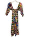 Misa Size Small Blue, Pink, Green Linen Half Puff Sleeve Floral Tiered Dress Blue, Pink, Green / Small