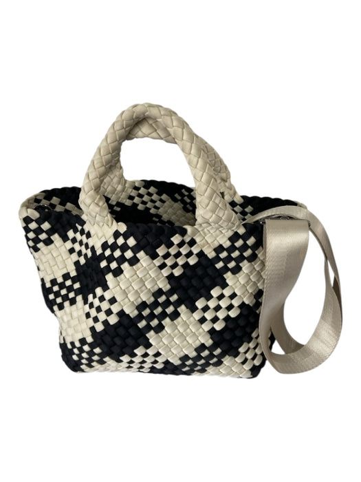 Naghedi Black & Cream Neoprene Woven Checkered Crossbody Open Top Bag Black & Cream / S