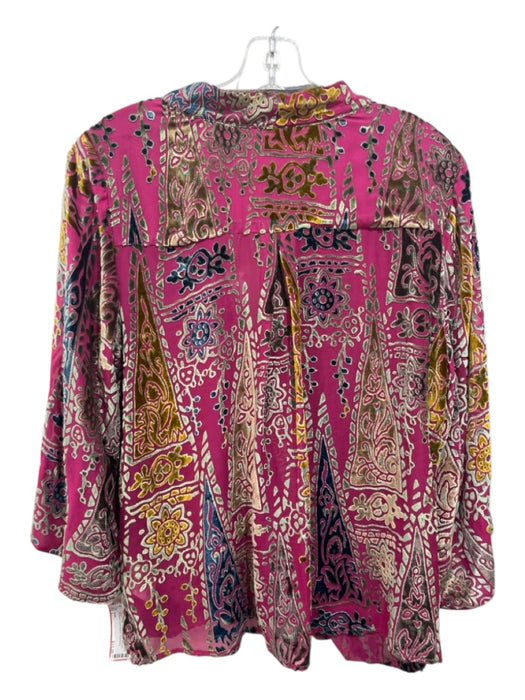 Floreat Size L Purple & Multi Viscose Blend Surplice 3/4 Sleeve Embroidered Top Purple & Multi / L