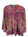 Floreat Size L Purple & Multi Viscose Blend Surplice 3/4 Sleeve Embroidered Top Purple & Multi / L