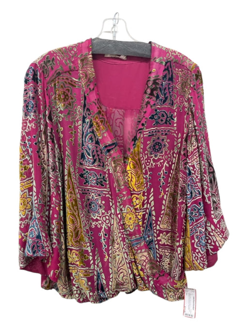 Floreat Size L Purple & Multi Viscose Blend Surplice 3/4 Sleeve Embroidered Top Purple & Multi / L