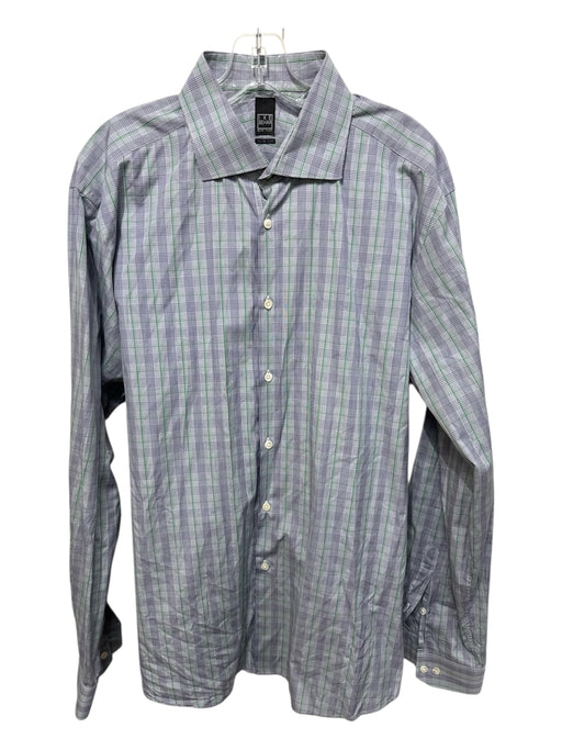Ike Behar Size 17 Gray & Green Cotton Plaid Button up Men's Long Sleeve Shirt Gray & Green / 17