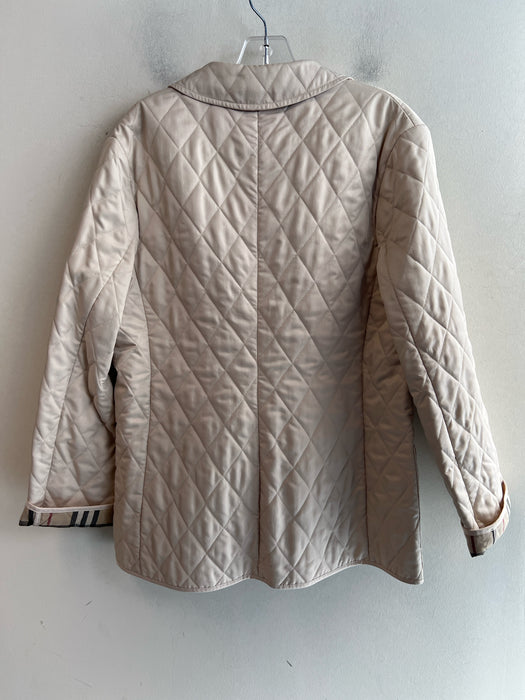 Burberry London Size Est M Cream Polyester Plaid Interior Snap Closure Jacket