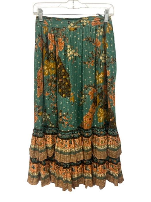 Ulla Johnson Size 0 Teal Green, Peach Orange Cotton Blend Floral Abstract Skirt Teal Green, Peach Orange / 0