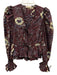 Ulla Johnson Size 0 Burgundy Red & Blue Cotton V Neck Peplum Ruffle Top Burgundy Red & Blue / 0