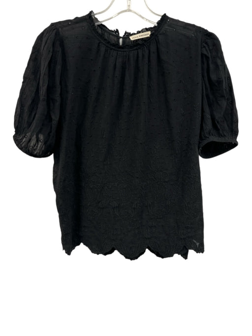 Ulla Johnson Size 4 Black Cotton Eyelet Scalloped Short Sleeve Embroidered Top Black / 4