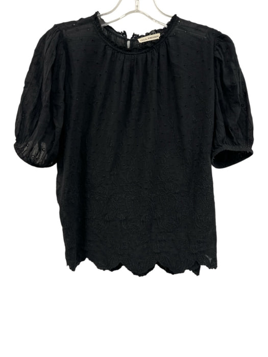 Ulla Johnson Size 4 Black Cotton Eyelet Scalloped Short Sleeve Embroidered Top Black / 4