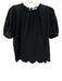 Ulla Johnson Size 4 Black Cotton Eyelet Scalloped Short Sleeve Embroidered Top Black / 4