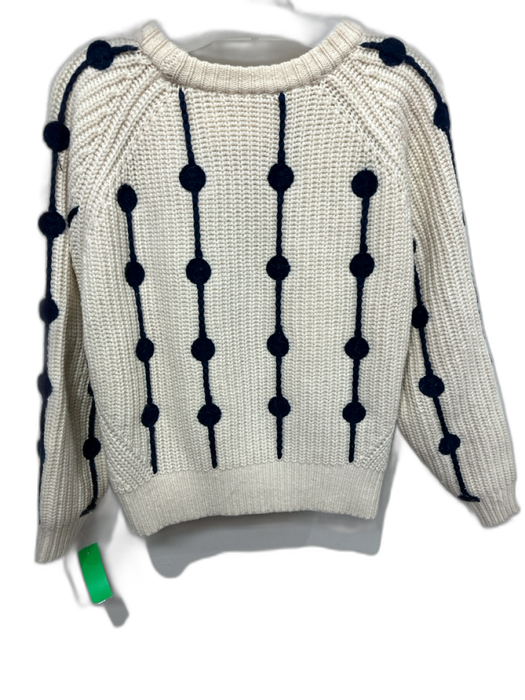 Tory Sport Cream & White Wool Stripe Round Neck Sweater Cream & White