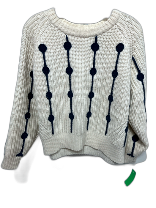 Tory Sport Cream & White Wool Stripe Round Neck Sweater Cream & White