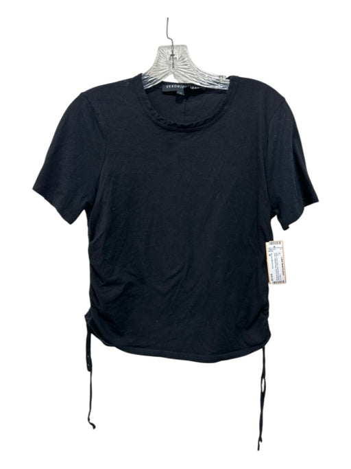 Veronica Beard Jeans Size M Black Pima Cotton Short Sleeve Ruched Sides Top Black / M