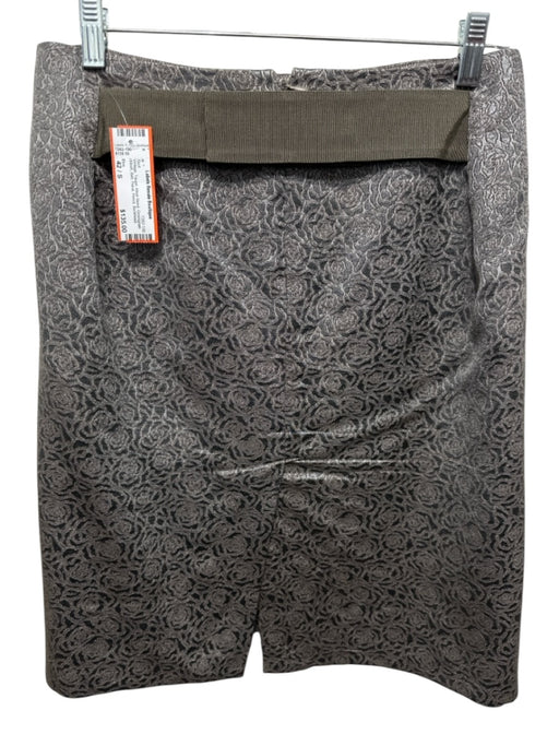 Etro Size 42 / S Taupe Wool Blend Grossgrain ribbon Belt Floral Pencil Skirt Taupe / 42 / S