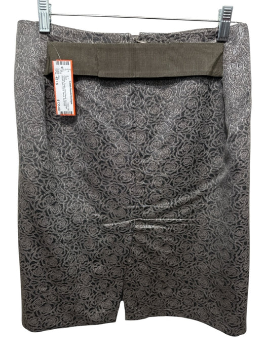 Etro Size 42 / S Taupe Wool Blend Grossgrain ribbon Belt Floral Pencil Skirt Taupe / 42 / S
