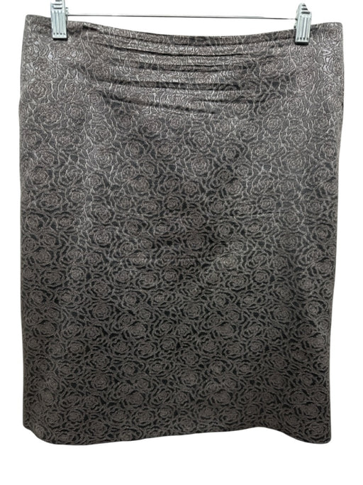 Etro Size 42 / S Taupe Wool Blend Grossgrain ribbon Belt Floral Pencil Skirt Taupe / 42 / S