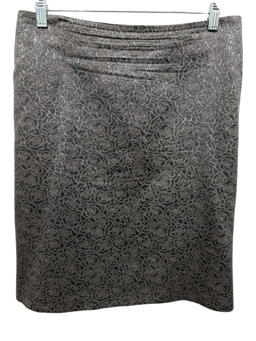 Etro Size 42 / S Taupe Wool Blend Grossgrain ribbon Belt Floral Pencil Skirt Taupe / 42 / S