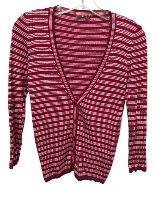 Prada Size 42 Red, White & Blue Cotton & Cashmere Knit Puckered V Neck Cardigan Red, White & Blue / 42