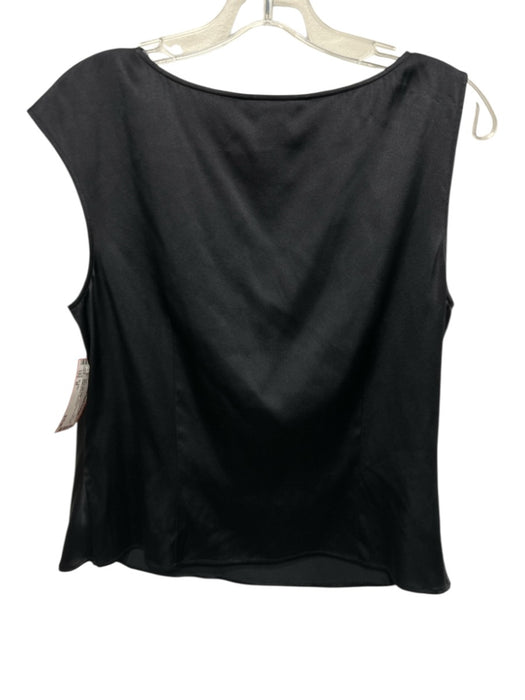 St John Size M Black Silk Satin Sleeveless Cowl neck Gold accent Top Black / M