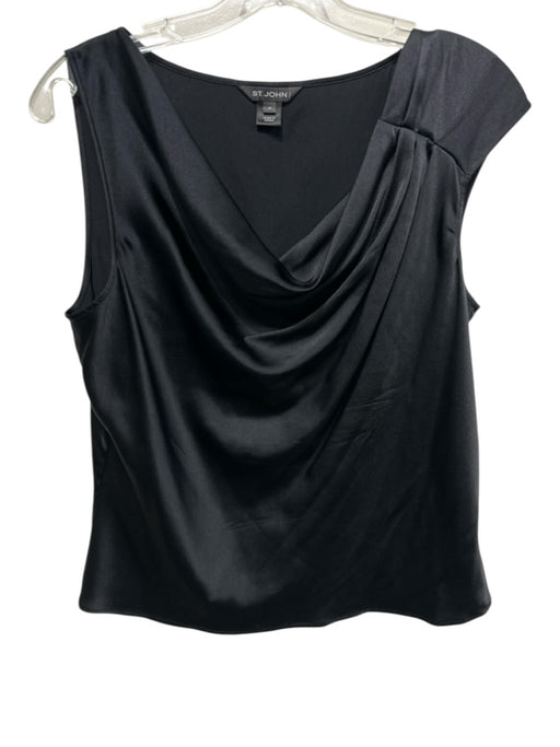 St John Size M Black Silk Satin Sleeveless Cowl neck Gold accent Top Black / M