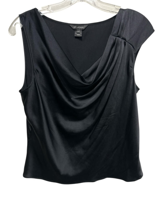 St John Size M Black Silk Satin Sleeveless Cowl neck Gold accent Top Black / M