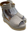 Chloe Shoe Size 37 Gray & Tan Suede Raffia Base Platform Scallop Detail Sandals Gray & Tan / 37