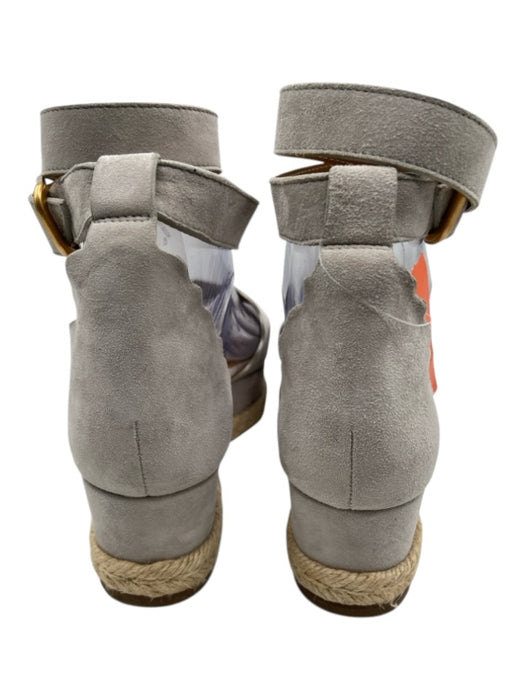 Chloe Shoe Size 37 Gray & Tan Suede Raffia Base Platform Scallop Detail Sandals Gray & Tan / 37
