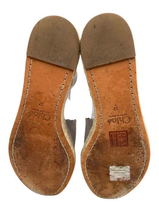 Chloe Shoe Size 37 Gray & Tan Suede Raffia Base Platform Scallop Detail Sandals Gray & Tan / 37
