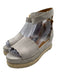 Chloe Shoe Size 37 Gray & Tan Suede Raffia Base Platform Scallop Detail Sandals Gray & Tan / 37