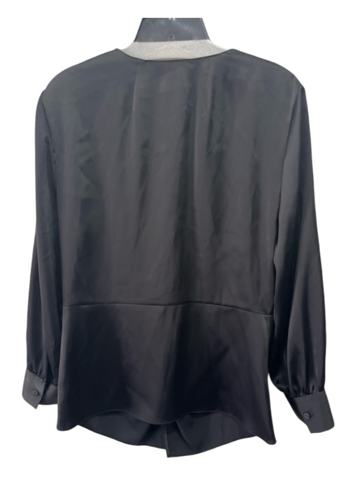 Theory Size 8 Black Triacetate Twist Front Deep V Long Sleeve Top Black / 8