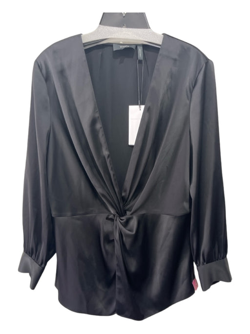 Theory Size 8 Black Triacetate Twist Front Deep V Long Sleeve Top Black / 8