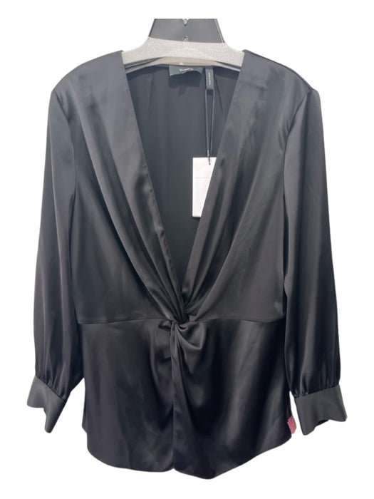 Theory Size 8 Black Triacetate Twist Front Deep V Long Sleeve Top Black / 8