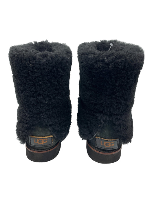 Ugg Australia Shoe Size 5 Black Suede Fur Calf High Round Toe Fold Over Boots Black / 5