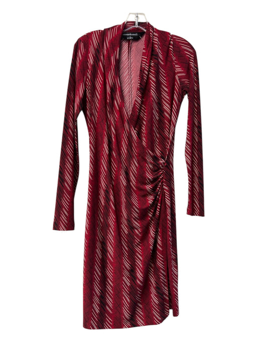 Norma kamali Size S Red Polyester Deep V Long Sleeve Stretch Dress Red / S
