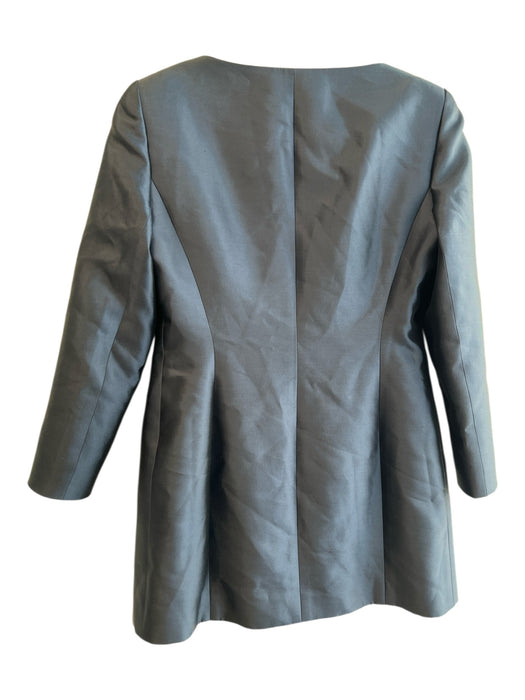 Sunny Choi Size 8 Navy Silk Blend Round Neck No Collar Rhinestone Clasp Jacket Navy / 8
