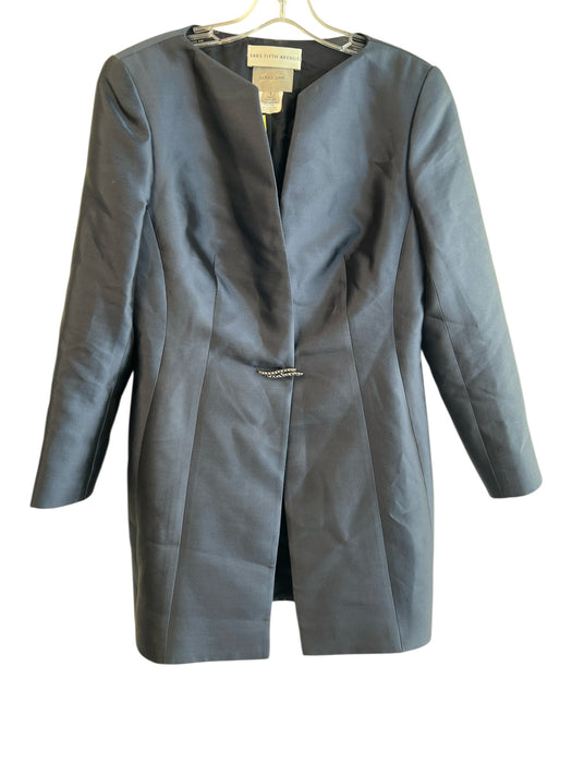Sunny Choi Size 8 Navy Silk Blend Round Neck No Collar Rhinestone Clasp Jacket Navy / 8