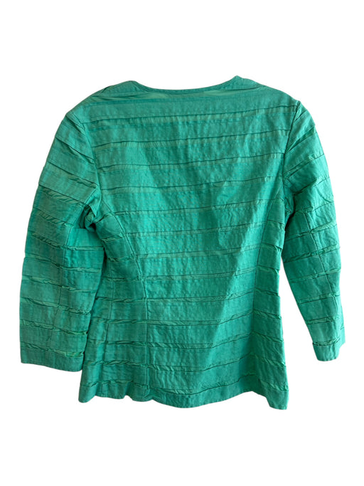 Lafayette 148 Size 4 Green Linen Hook & Eye V Neck Stitching Detail Jacket Green / 4