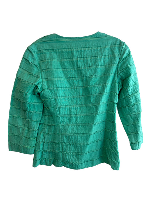 Lafayette 148 Size 4 Green Linen Hook & Eye V Neck Stitching Detail Jacket Green / 4