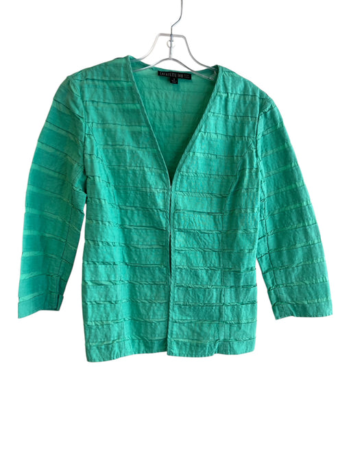 Lafayette 148 Size 4 Green Linen Hook & Eye V Neck Stitching Detail Jacket Green / 4