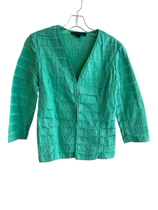 Lafayette 148 Size 4 Green Linen Hook & Eye V Neck Stitching Detail Jacket Green / 4