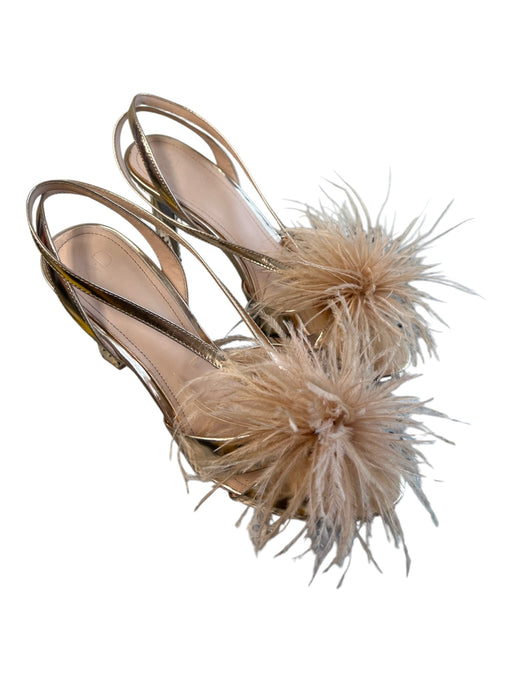 AD & Daughters Shoe Size 8.5 Rose Gold Leather Feathers Open Toe High Heel Shoes Rose Gold / 8.5