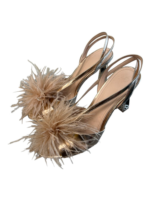 AD & Daughters Shoe Size 8.5 Rose Gold Leather Feathers Open Toe High Heel Shoes Rose Gold / 8.5
