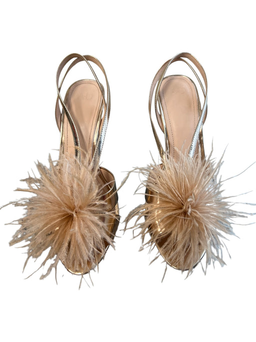 AD & Daughters Shoe Size 8.5 Rose Gold Leather Feathers Open Toe High Heel Shoes Rose Gold / 8.5