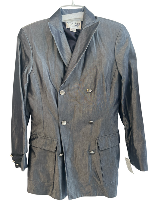 Oscar by Oscar de la Renta Size 10 Grey Cotton Blend Double Breast V Neck Jacket Grey / 10