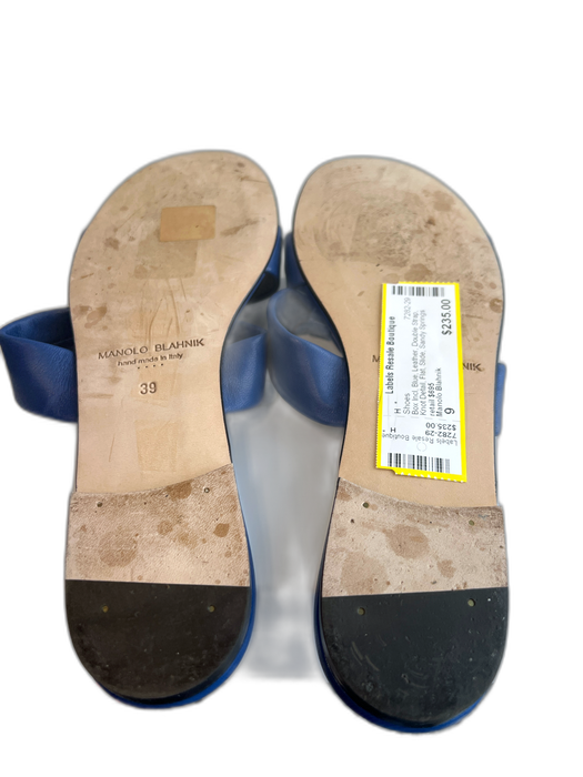 Manolo Blahnik Shoe Size 9 Blue Leather Double Strap Knot Detail Flat Shoes Blue / 9