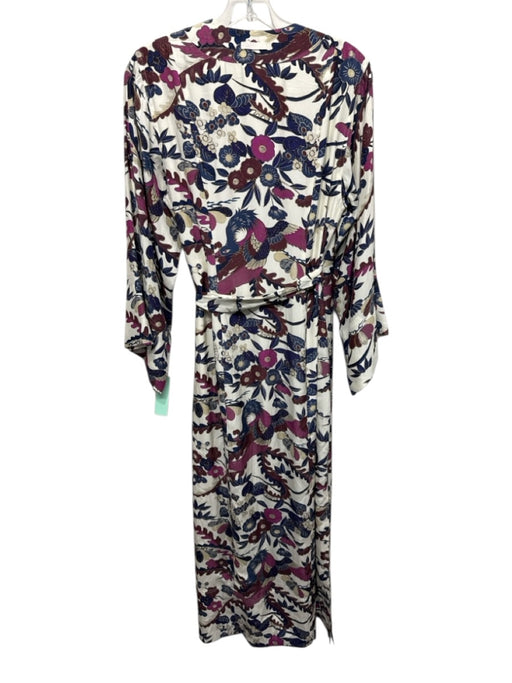 Elizabeth & James Size S White, Blue, Purple Silk Long Sleeve Floral Wrap Dress White, Blue, Purple / S